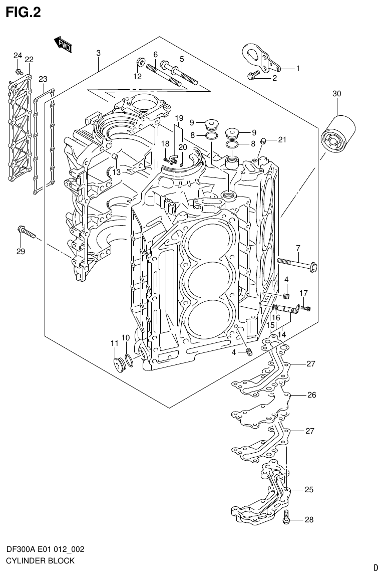 Suzuki DF300AP CYLINDER BLOCK parts diagram